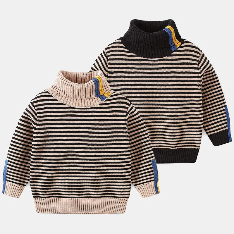 Kids Boys Warm High Neck Knitted Striped Sweater childrensterritory