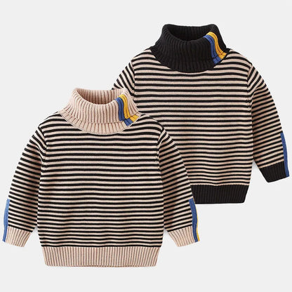 Kids Boys Warm High Neck Knitted Striped Sweater childrensterritory