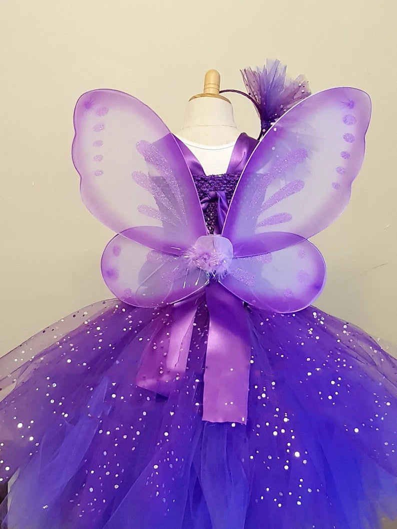 Kids Girls Glitter Tulle Birthday Party Costume Dress with Wings childrensterritory