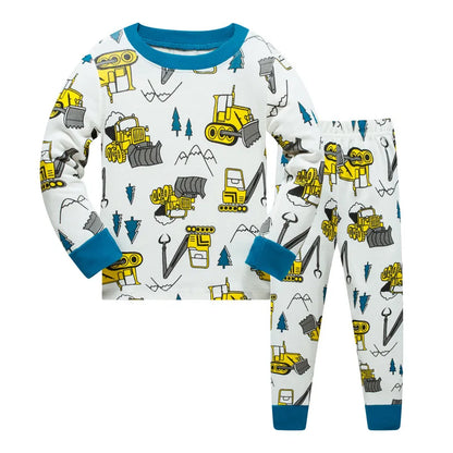 Kids Boys Cartoon Excavator Print Pyjamas Sets childrensterritory
