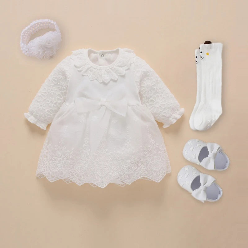 Newborn Girl Christening Dresses Set (Shoes, Tights &amp; Long Socks) childrensterritory