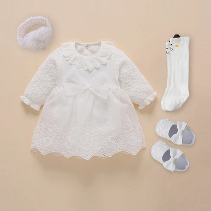 Newborn Girl Christening Dresses Set (Shoes, Tights &amp; Long Socks) childrensterritory