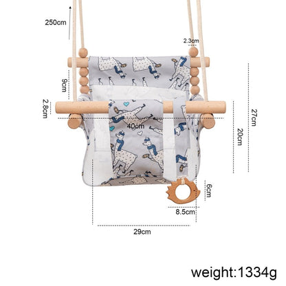 Cartoon Canvas Baby Wood Hanging Chair Outdoor Toy childrensterritory