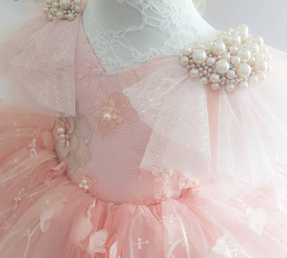 Satin Bow &amp; Pearls Beading Puffy Pageant Dresses for Kids Girls-Children&amp;