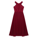 Kids Girls Halter Lace Design Chiffon Long Prom Ball Gowns childrensterritory