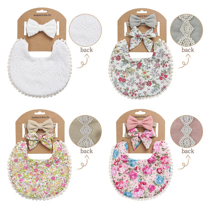 4Sets/Lot Floral Infant Burp Clothes with Bow Tie Headband childrensterritory
