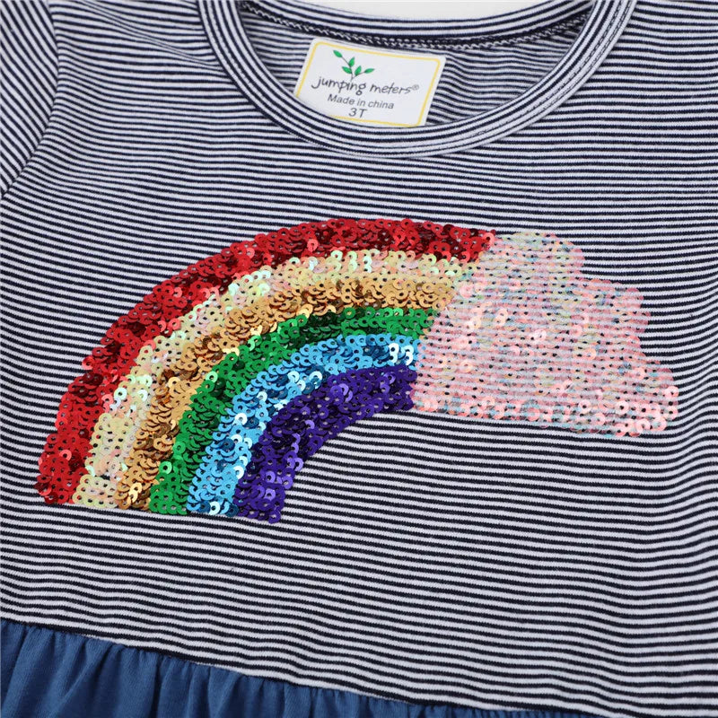 Rainbow Print Kids Girls Party Dresses for Autumn