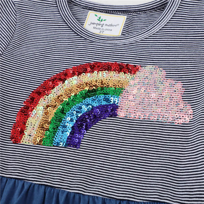Rainbow Print Kids Girls Party Dresses for Autumn
