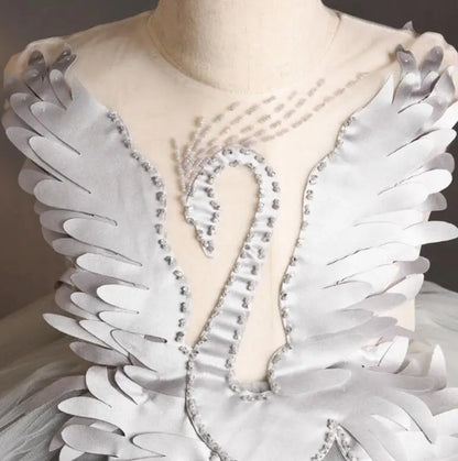 Kids Girls Elegant Crystal Swan Design Pageant Dress with Trail childrensterritory