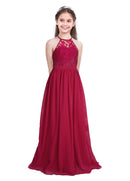 Kids Girls Halter Lace Design Chiffon Long Prom Ball Gowns childrensterritory