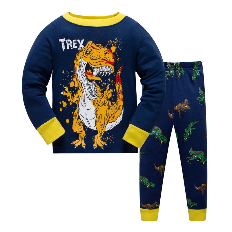 Kids Boys Cartoon Print Long Sleeve Cotton Sleepwear childrensterritory