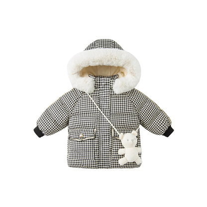 Kids Girls Plaid Down Down Padded Jacket with a Bag childrensterritory