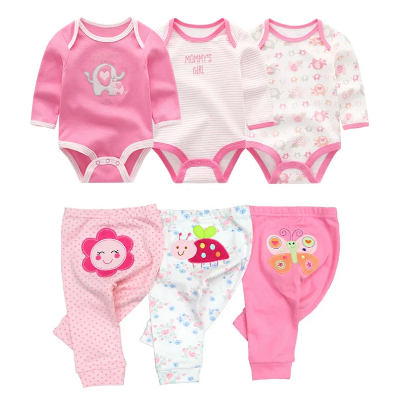 Newborn Baby Cartoon Print 6/8Pieces Soft Bodysuits+Pants Sets childrensterritory