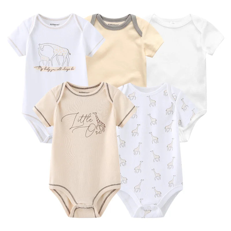 Cartoon Print Baby Girls Short Sleeve Cotton Romper Set
