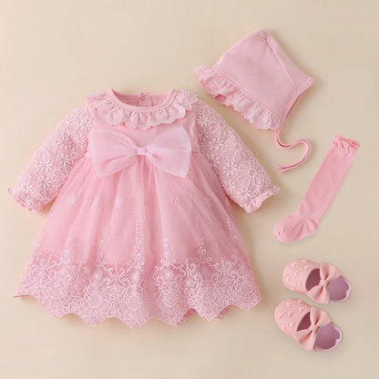 Newborn Girl Christening Dresses Set (Shoes, Tights &amp; Long Socks) childrensterritory