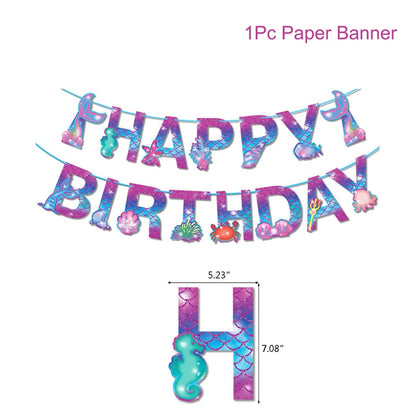 Mermaid-themed Kids Birthday Party Decorations and Tableware Set