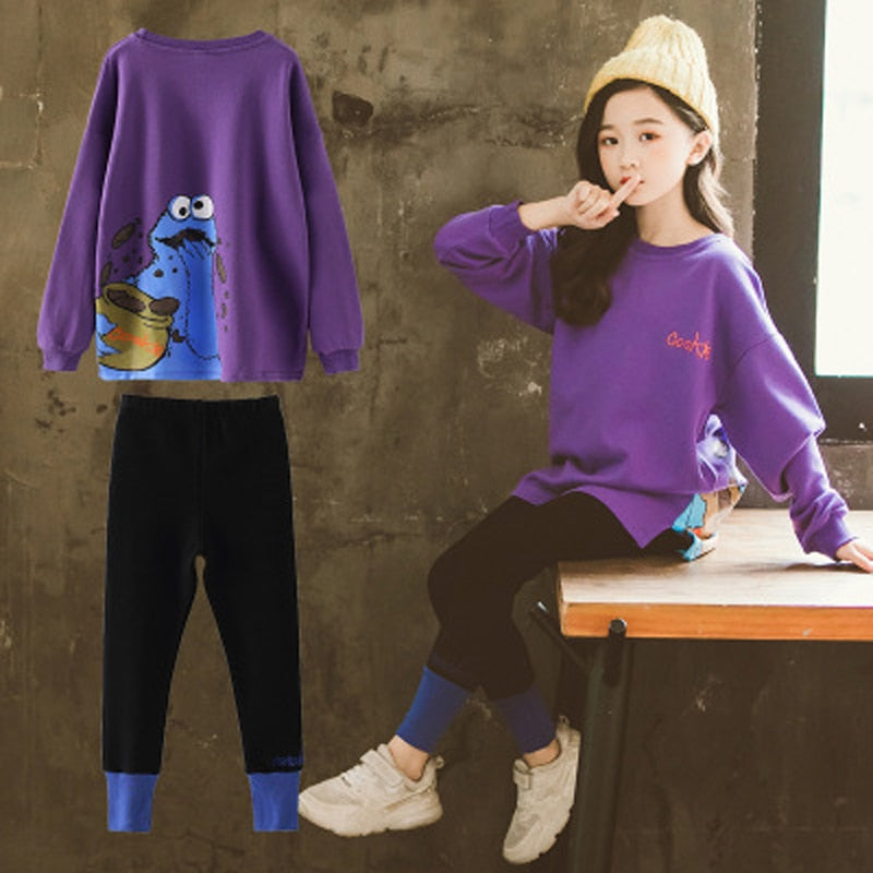 Kids Girls Letter Print Sweater + Leggings Two-Piece Clothing Set childrensterritory