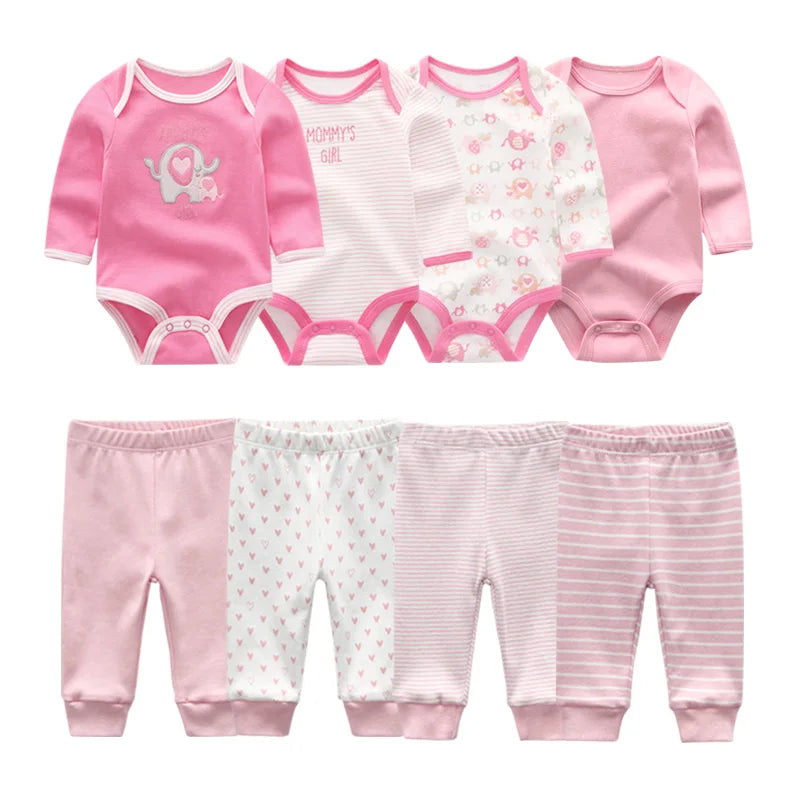 Newborn Baby Cartoon Print 6/8Pieces Soft Bodysuits+Pants Sets childrensterritory