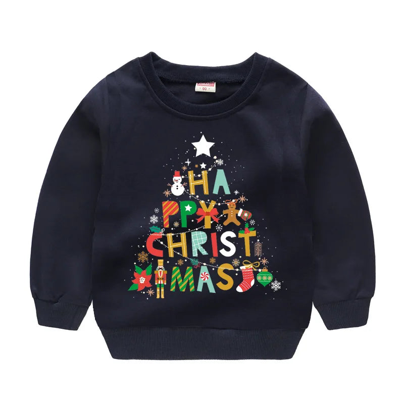 Christmas Letters and Santa Cartoon Prints Kids Sweatshirts childrensterritory