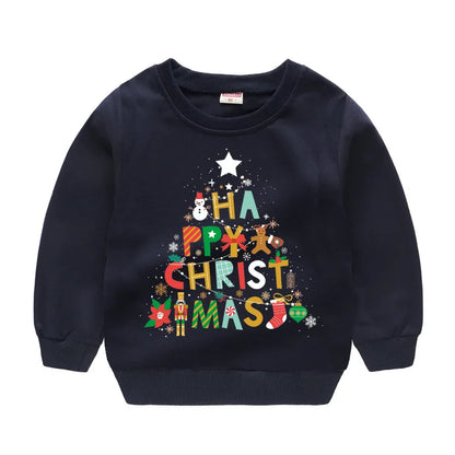 Christmas Letters and Santa Cartoon Prints Kids Sweatshirts childrensterritory