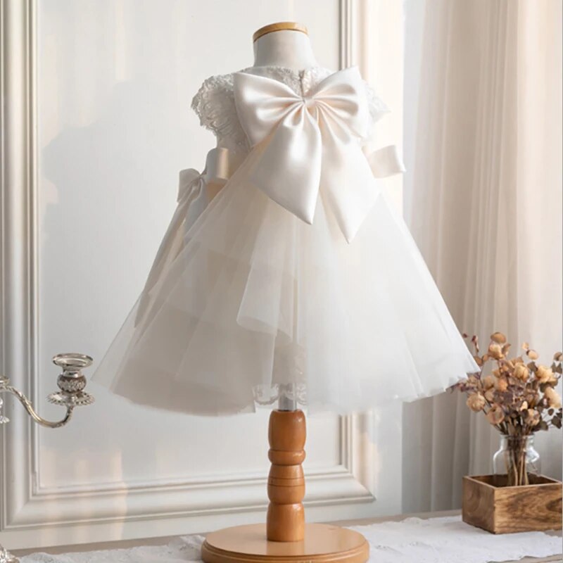 Kids Girl Lace Embroidery and Bow Design Formal Dress childrensterritory