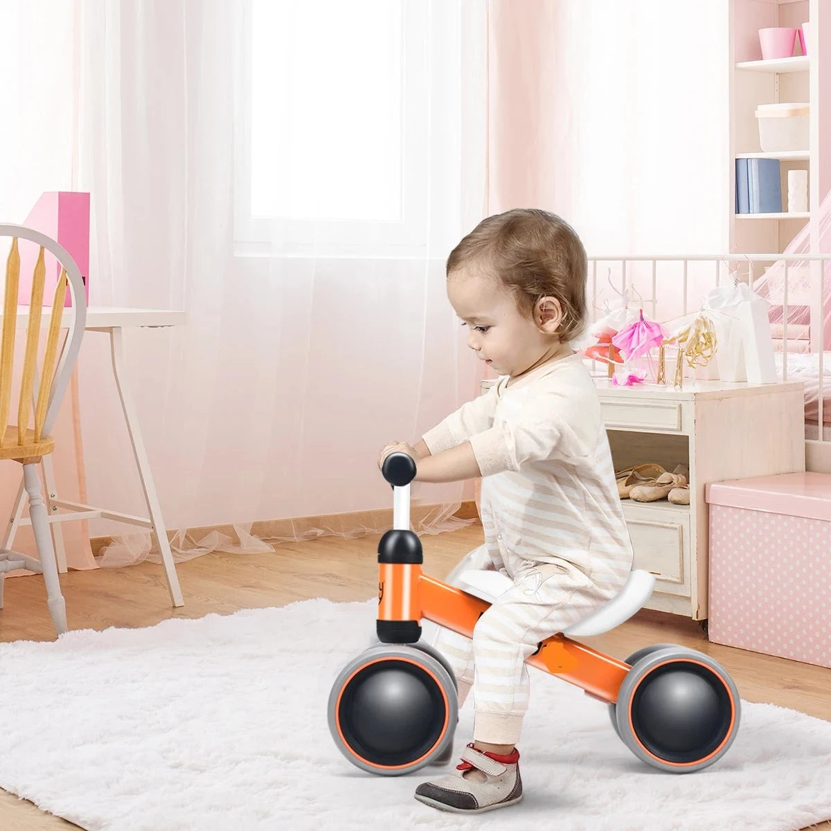 Baby No-Pedal 4-Wheel Orange Balance Learning Bike childrensterritory