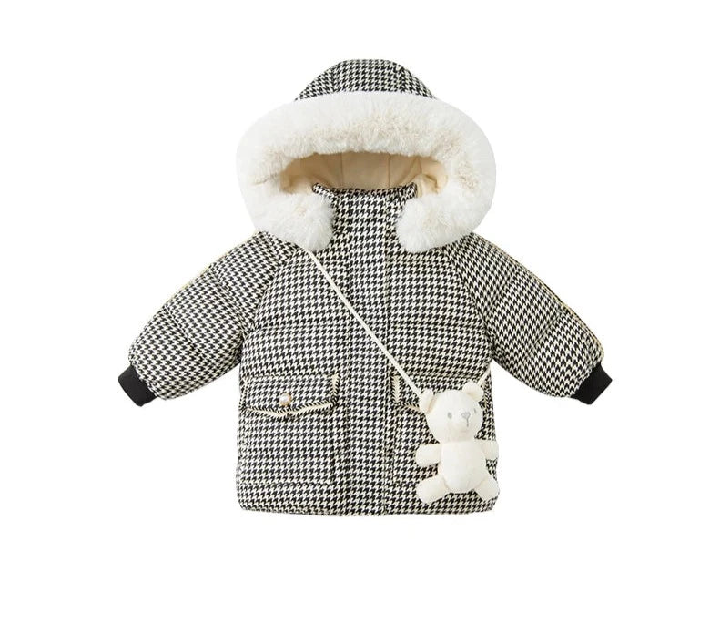 Kids Girls Plaid Down Down Padded Jacket with a Bag childrensterritory
