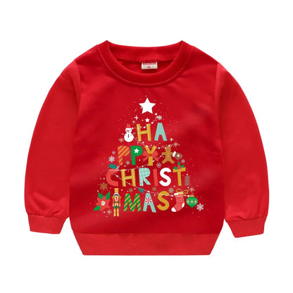 Christmas Letters and Santa Cartoon Prints Kids Sweatshirts childrensterritory