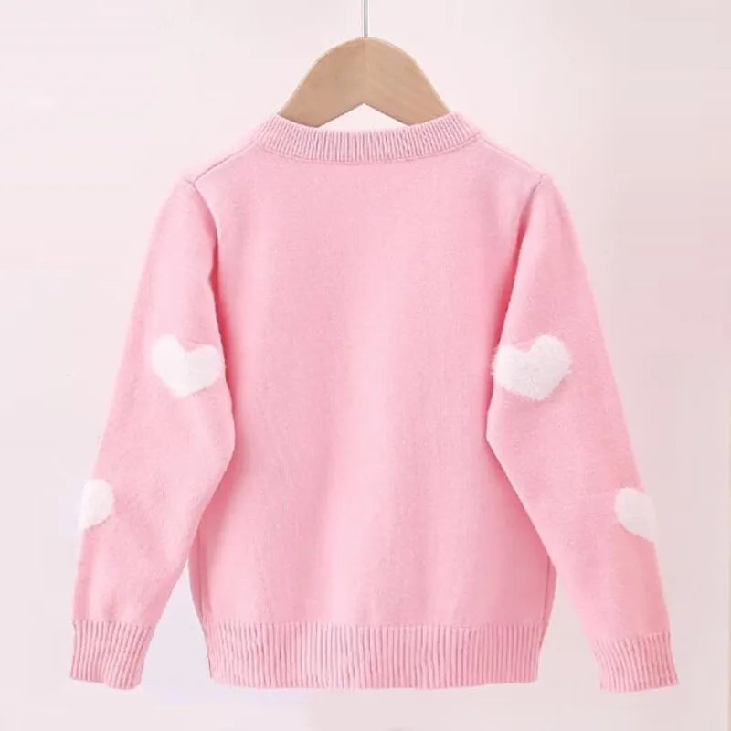 Love Pattern Wool Knitted Cardigan For Girls 1-6 Years