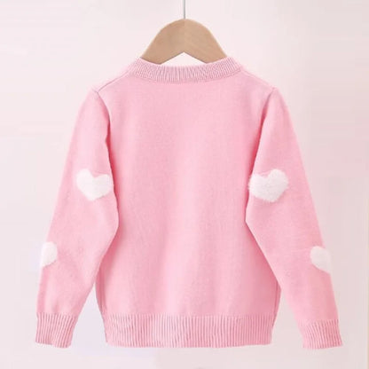 Love Pattern Wool Knitted Cardigan For Girls 1-6 Years