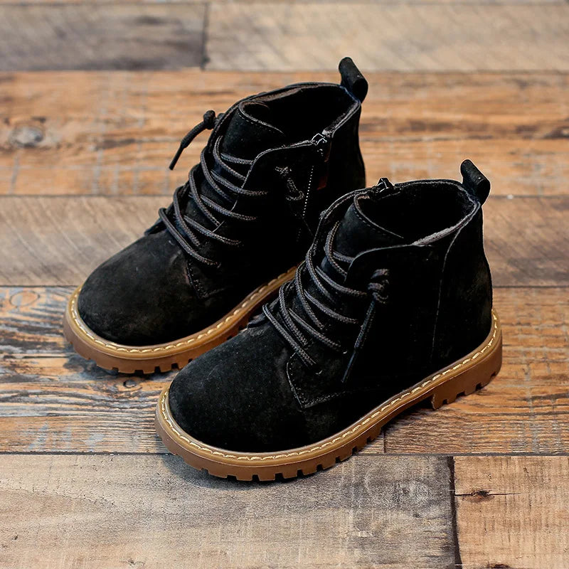 Retro Style Side Zipper Kids Genuine Leather Winter Shoes childrensterritory