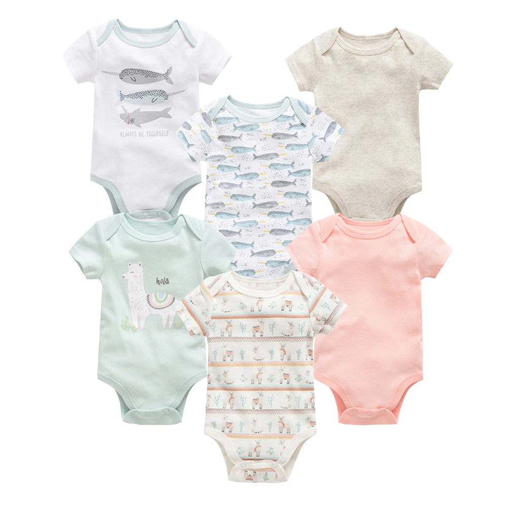6 pcs/lot Baby Girls Cartoon Print Bodysuits for Summer childrensterritory