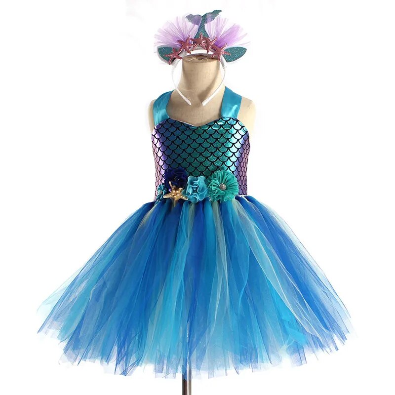 Kids Girls Mermaid Style Fancy Tutu Party Dress with Headband childrensterritory