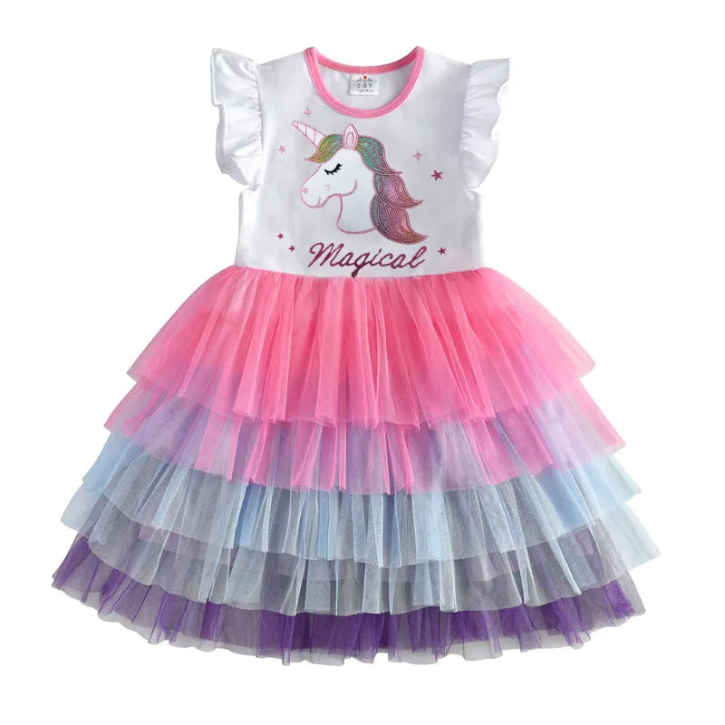Kids Girls Unicorn Embroidery Birthday Tutu Dresses childrensterritory