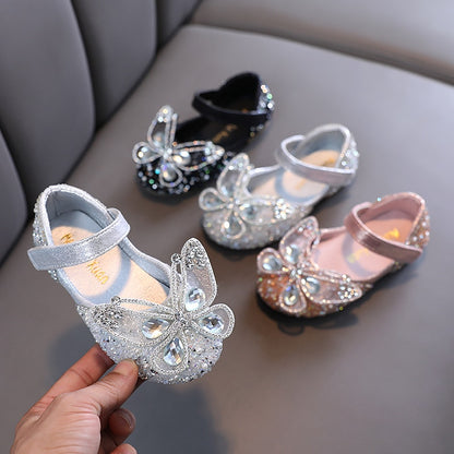 Kids Girls Pearl Butterfly Design Princess Party Shoes childrensterritory