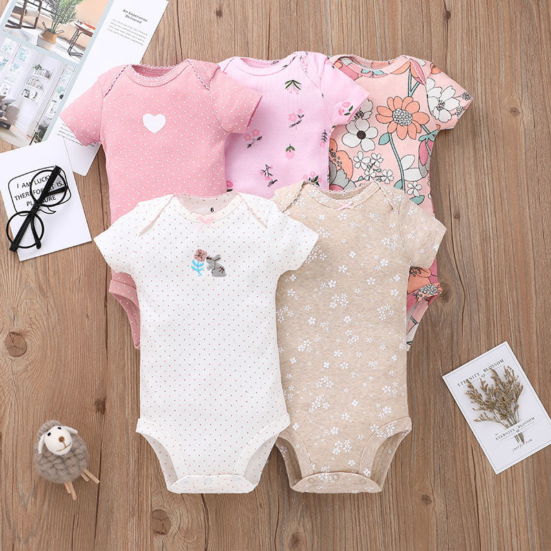 5PCS/Lot Baby Boys Girls Short Sleeve Printed Bodysuits childrensterritory