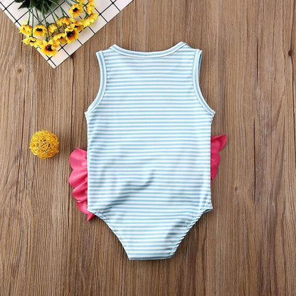 Toddler Girl Ruffle Flamingo Print Sleeveless Swimsuit childrensterritory