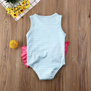 Toddler Girl Ruffle Flamingo Print Sleeveless Swimsuit childrensterritory