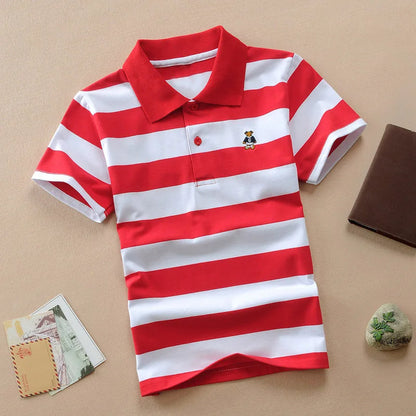 Color Striped Design Short Sleeve Kids Summer Shirts childrensterritory