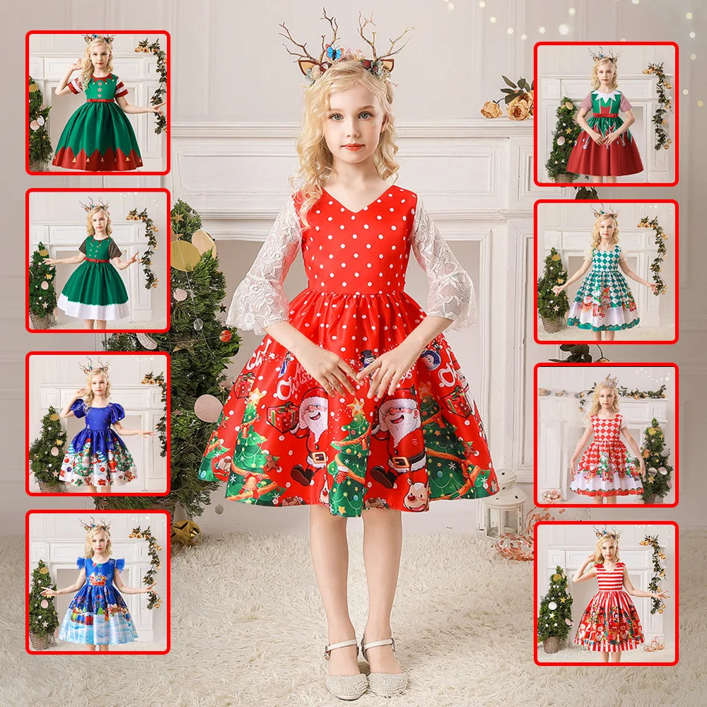 Girls Printed Santa Claus Christmas Party Dress