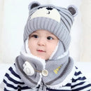 Cartoon Bear Striped Knit Woolen Scarf Cap for Baby childrensterritory