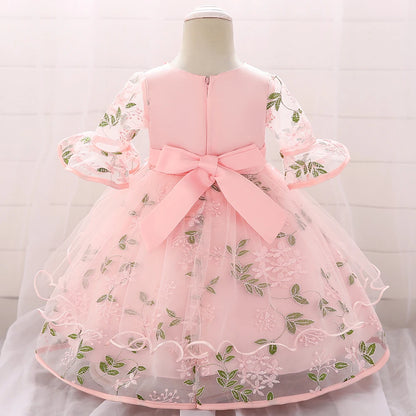 Baby Girl Flower Embroidery 1st Birthday Princess Dress