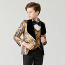 Kids Boy 3PCS Floral Design Blue Gold Communion Suit childrensterritory