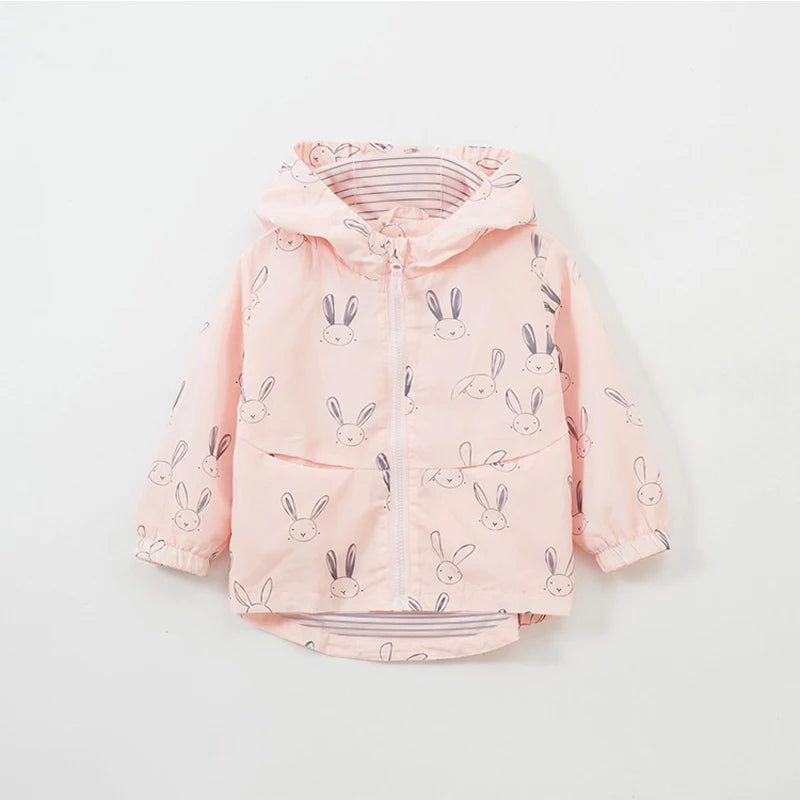 Cartoon Rabbit Printed Girls Hooded Coat childrensterritory