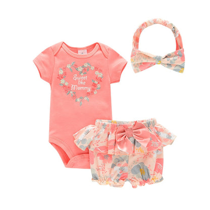 Baby Girl Floral Bodysuit and Shorts with Headband Sets childrensterritory