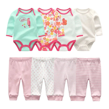 Newborn Baby Cartoon Print 6/8Pieces Soft Bodysuits+Pants Sets childrensterritory