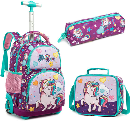 Kids 16-inch Rolling Luggage Bags School Backpack Set childrensterritory