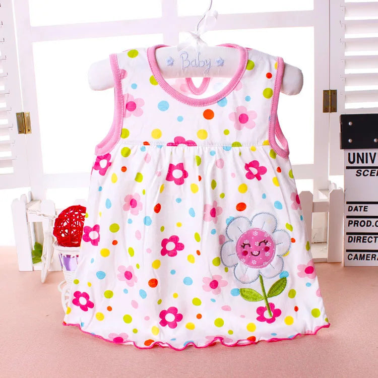 Baby Girl Floral and Cartoon Print Summer Cotton Dresses
