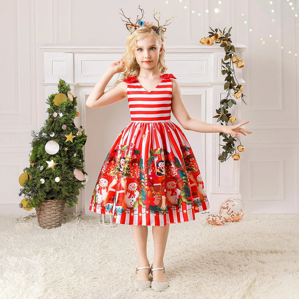 Girls Printed Santa Claus Christmas Party Dress