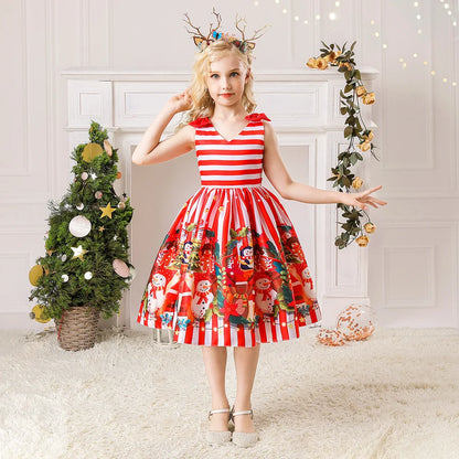 Girls Printed Santa Claus Christmas Party Dress